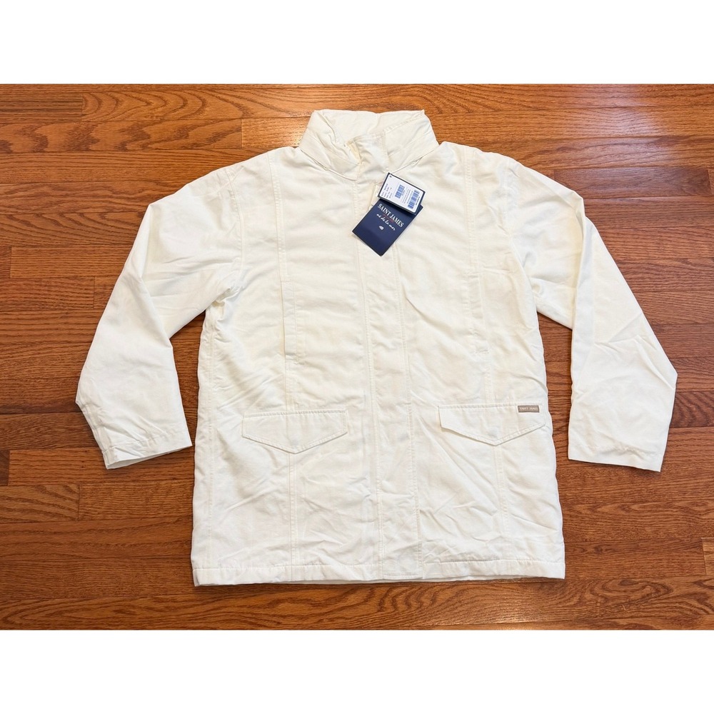 Saint James Nautilus Jacket Womens 10 White Waterproof Hooded Windbreaker Coat